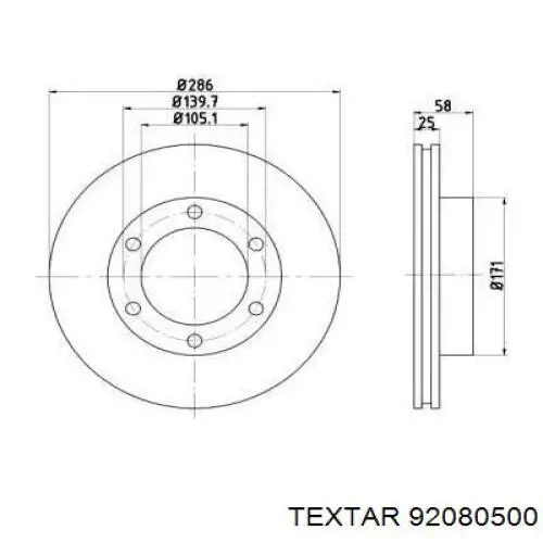 Передние тормозные диски 92080500 Textar