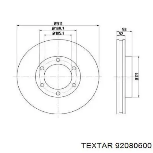 Передние тормозные диски 92080600 Textar