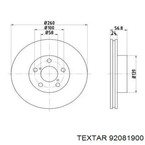 92081900 Textar диск тормозной передний