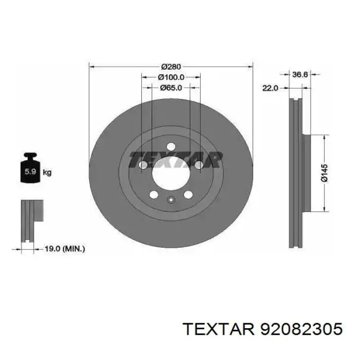 92082305 Textar диск тормозной передний