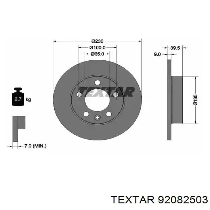 92082503 Textar диск тормозной задний