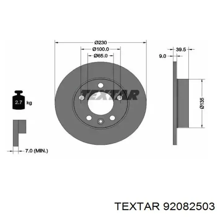 Диск тормозной задний TEXTAR 92082503