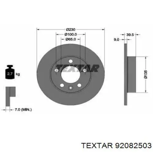 Купить 92082503 Textar Диск тормозной задний