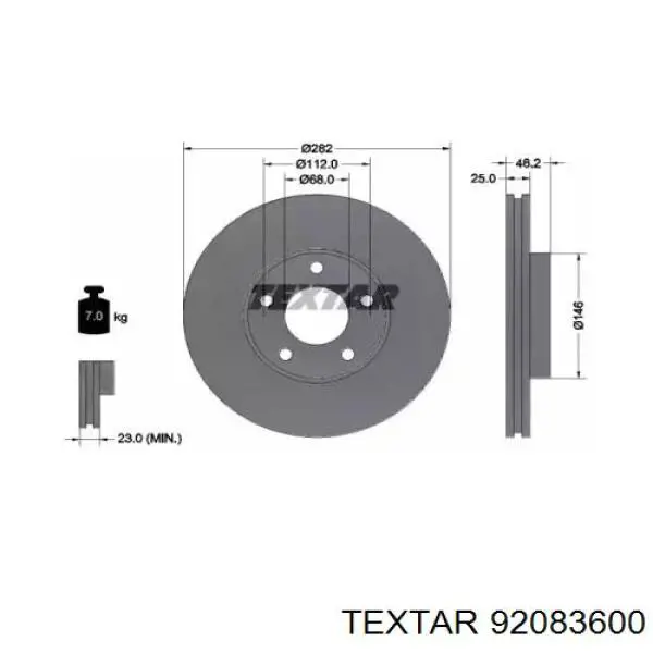 92083600 Textar диск тормозной передний