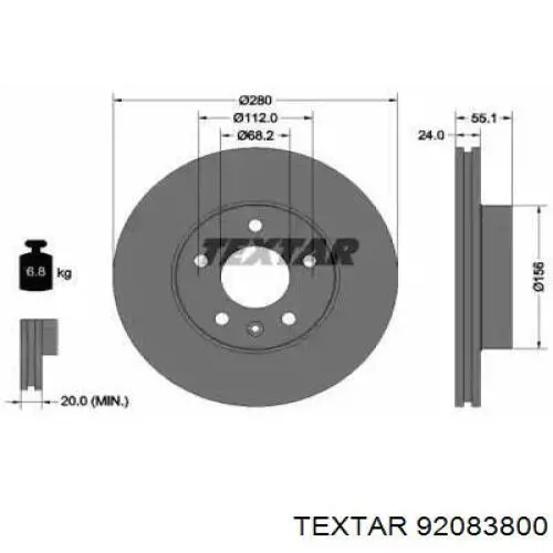 Передние тормозные диски 92083800 Textar