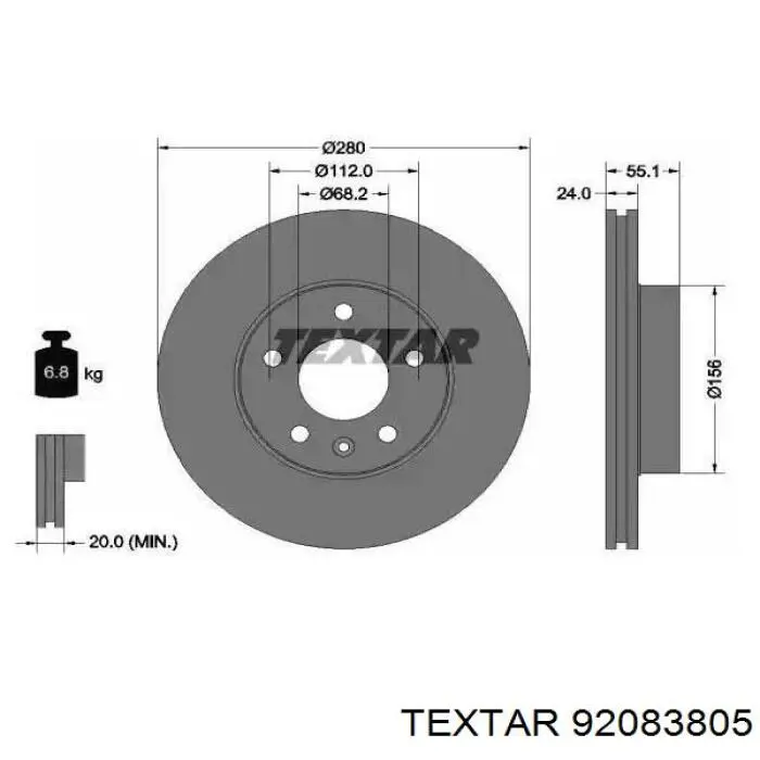 Передние тормозные диски 92083805 Textar