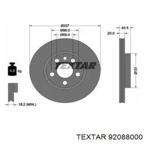 Передние тормозные диски 92088000 Textar