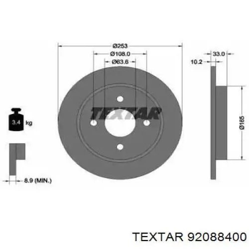 92088400 Textar диск тормозной задний