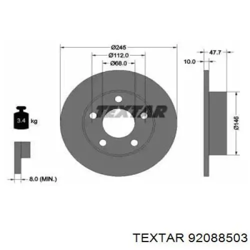 92088503 Textar диск тормозной задний