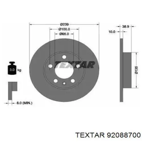 Тормозные диски 92088700 Textar