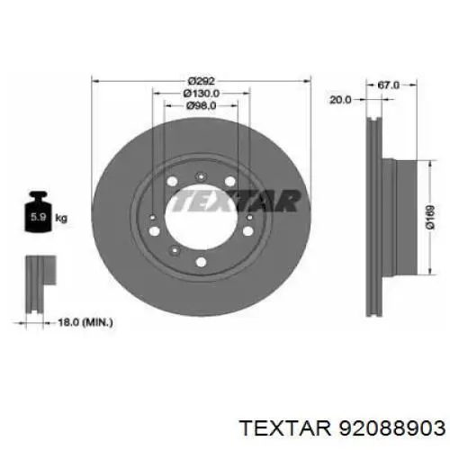 Передние тормозные диски 92088903 Textar