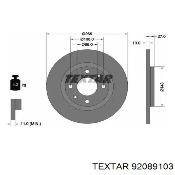 92089103 Textar диск тормозной передний