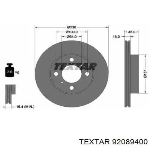 Передние тормозные диски 92089400 Textar