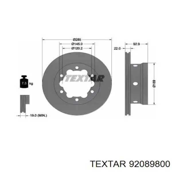 Тормозные диски 92089800 Textar