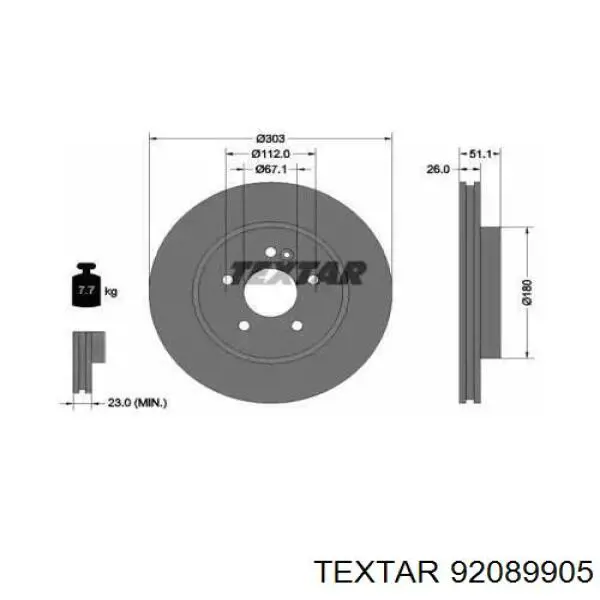 92089905 Textar диск тормозной передний