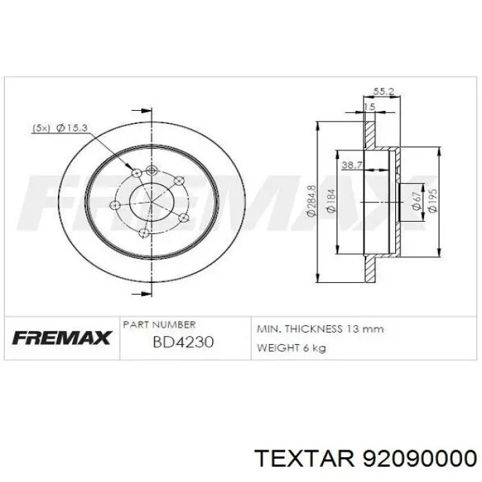 Задний дисковый тормоз Textar 92090000