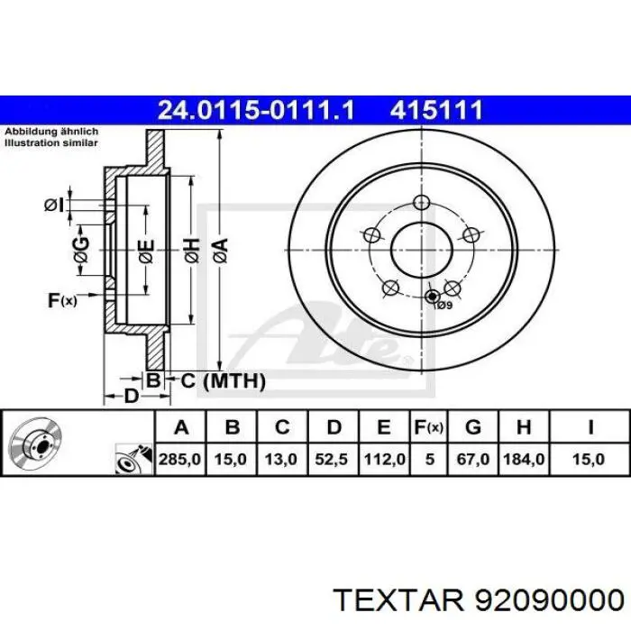 Задний тормозной диск Textar 92090000 цена, от 29.13 USD