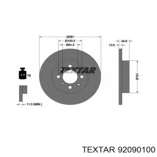 Передние тормозные диски 92090100 Textar