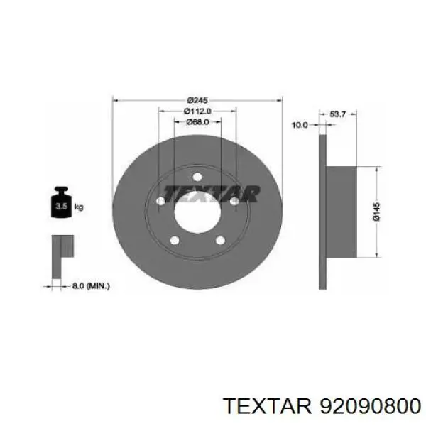 Тормозные диски 92090800 Textar