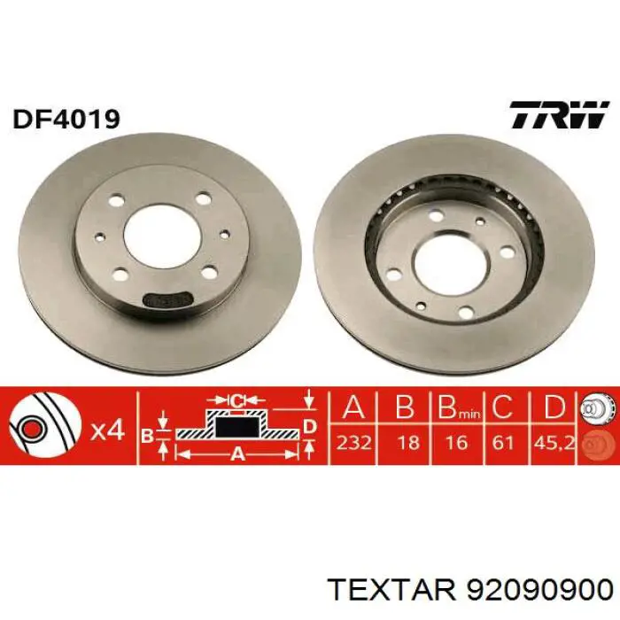 92090900 Textar диск тормозной передний