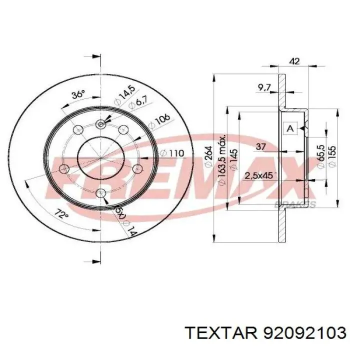 Задний дисковый тормоз Textar 92092103
