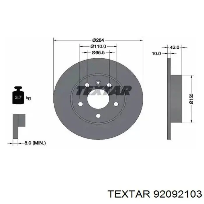 92092103 Textar диск тормозной задний