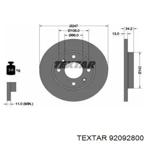 Передние тормозные диски 92092800 Textar