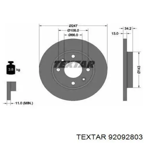 92092803 Textar диск тормозной передний