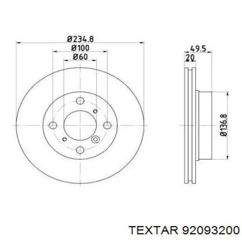 Передние тормозные диски 92093200 Textar