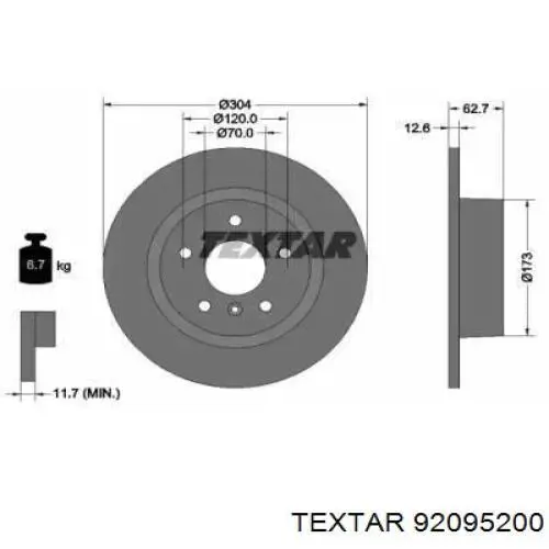 Тормозные диски 92095200 Textar