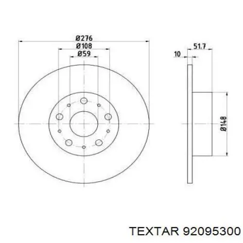 92095300 Textar диск тормозной задний