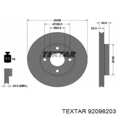 Тормоз дисковый передний Textar 92096203 цена, от 27.91 USD