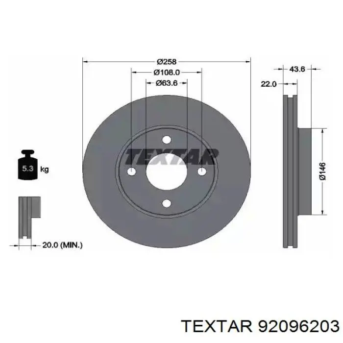 92096203 Textar диск тормозной передний