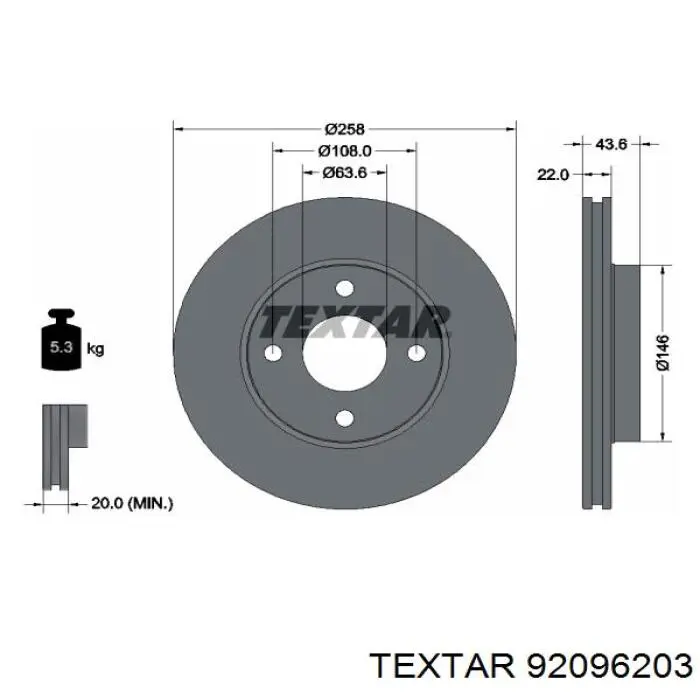 Freno de disco delantero 92096203 Textar