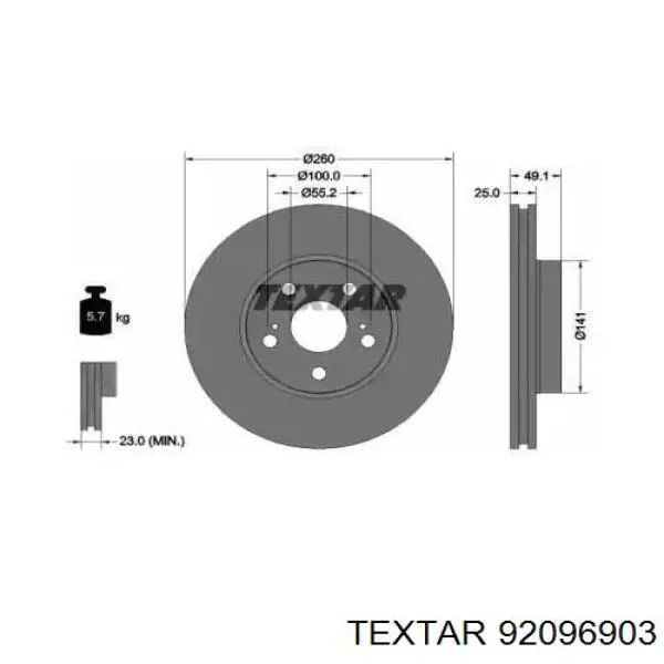 92096903 Textar диск тормозной передний