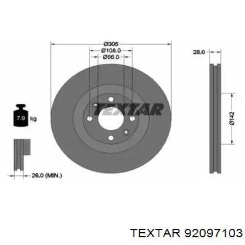 Передние тормозные диски 92097103 Textar