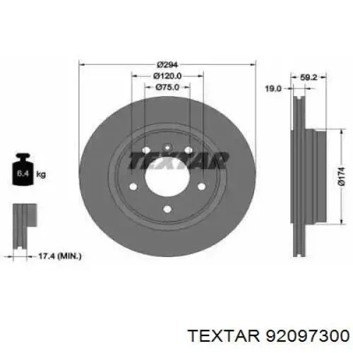 92097300 Textar диск тормозной задний