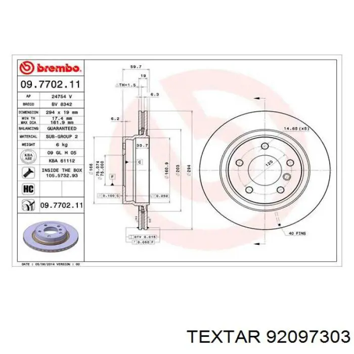 Тормозные диски 92097303 Textar
