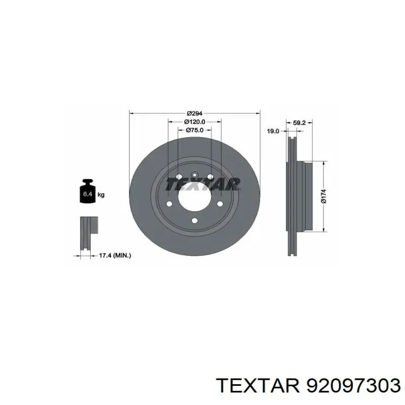 92097303 Textar диск тормозной задний