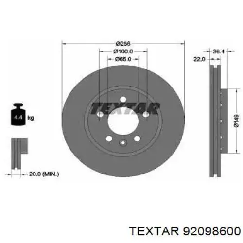 Тормозные диски 92098600 Textar