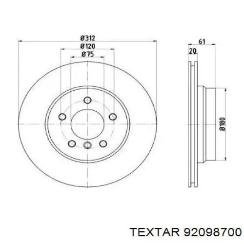 Тормозные диски 92098700 Textar