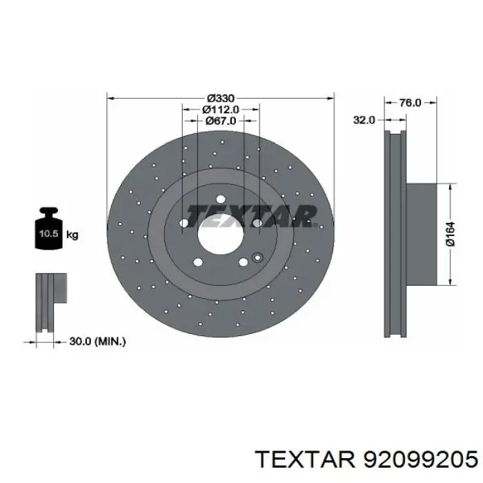 Freno de disco delantero 92099205 Textar