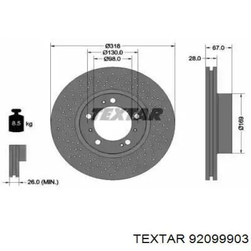 Передние тормозные диски 92099903 Textar