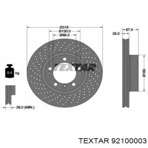 Передние тормозные диски 92100003 Textar