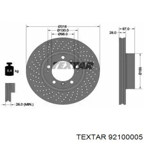 Передние тормозные диски 92100005 Textar