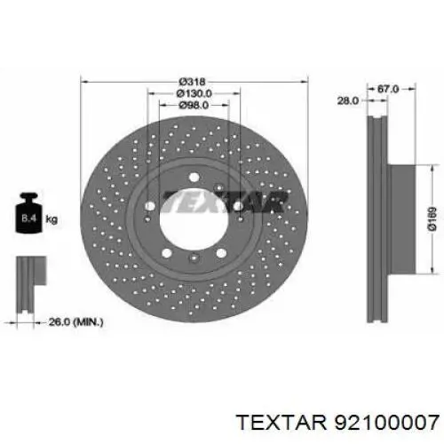 Передние тормозные диски 92100007 Textar