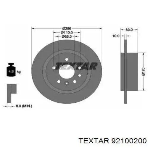 Тормозные диски 92100200 Textar