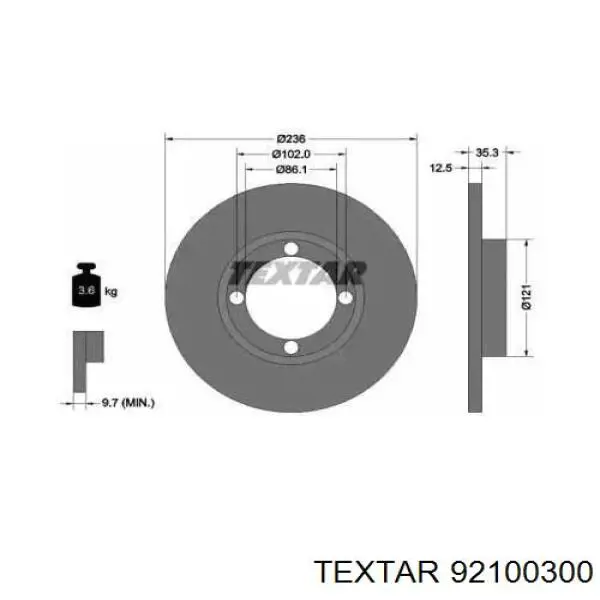 Передние тормозные диски 92100300 Textar