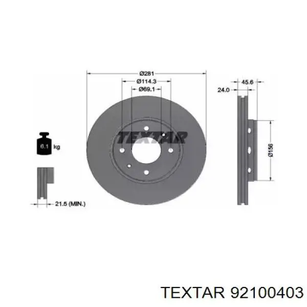 Передние тормозные диски 92100403 Textar