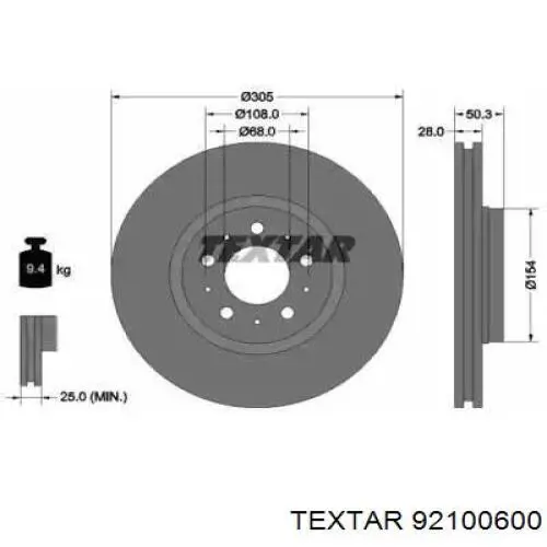 Передние тормозные диски 92100600 Textar